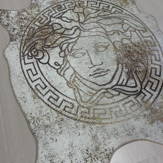 Medusa Motifli Gerçek Post Kesim Krem Renk Versace Halı – Deri Tabanlı, Yıkanabilir
