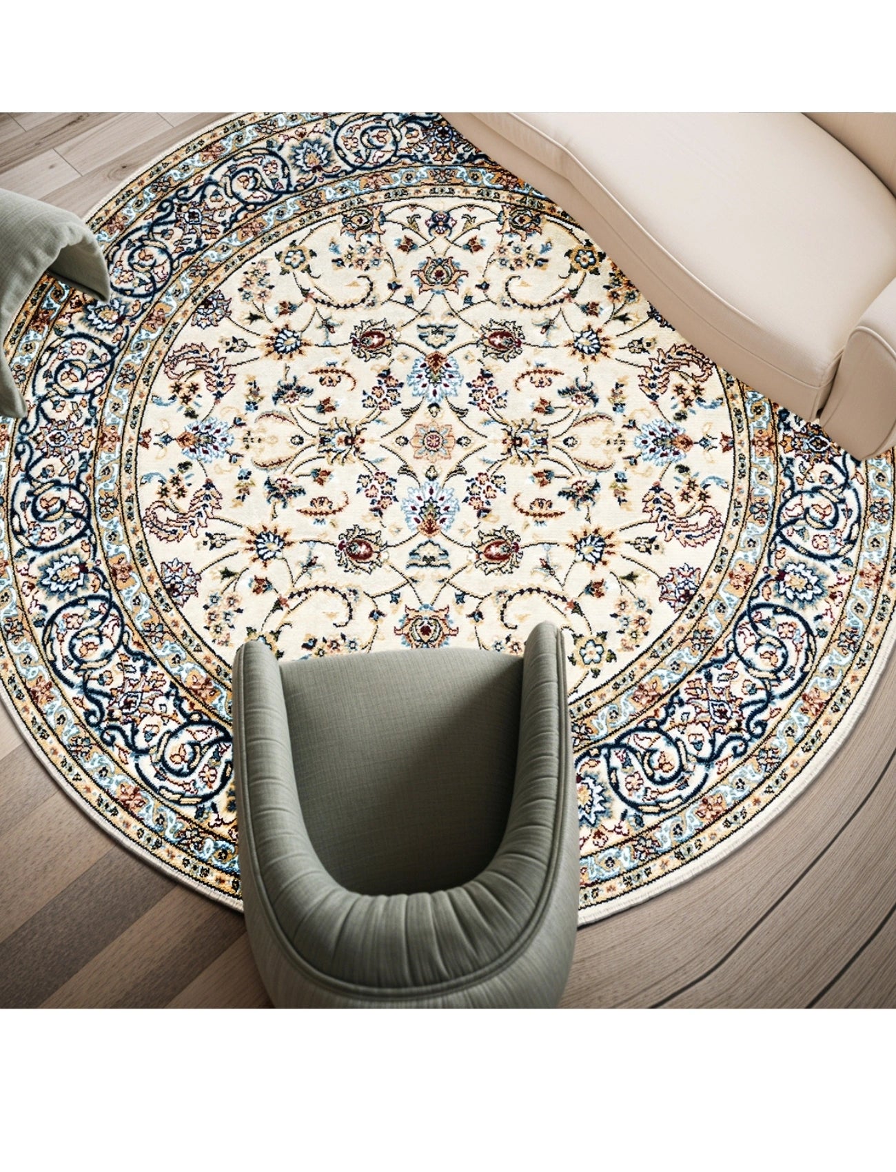 Modern Otantik Renkli Motif Yuvarlak Halı – Kaymaz Taban, Süngerli Yüzey, Makinede Yıkanabilir ( EMR5-FR22 )