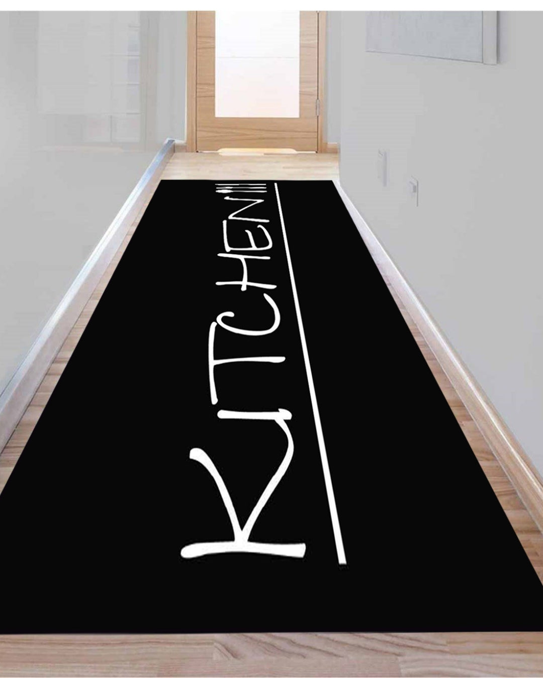 Siyah Zemin Kitchen Yazılı Mutfak ve Oda Halısı – Deri Taban, Yıkanabilir, Süngerli Yüzey2