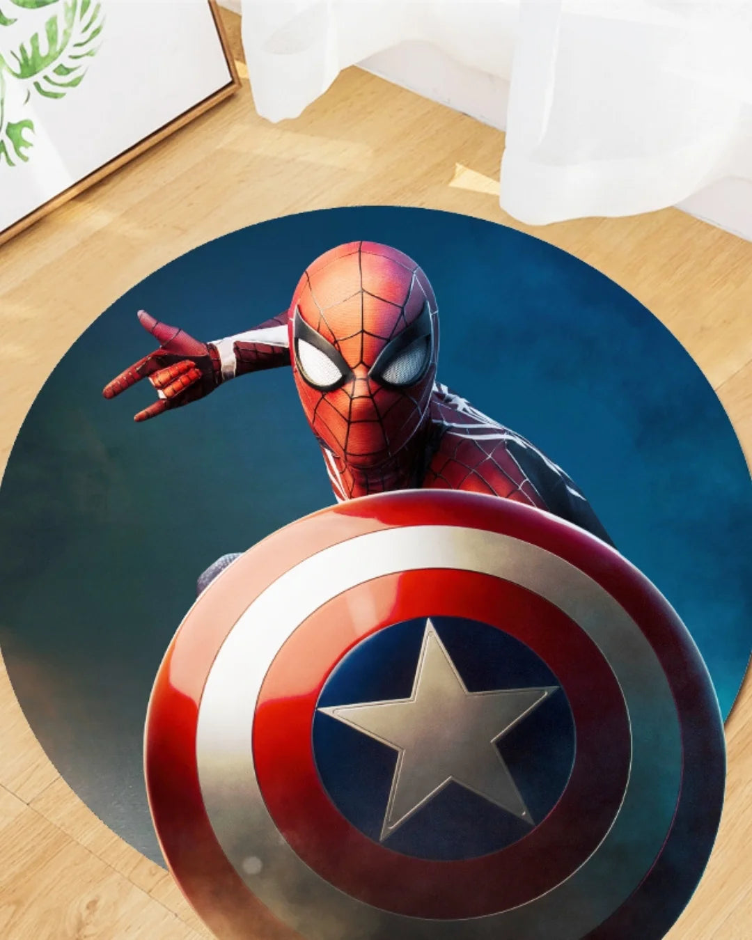 Spiderman & Kaptan Amerika Kalkanlı Halı – Kaymaz Taban, Süngerli Yüzey, Yıkanabilir2