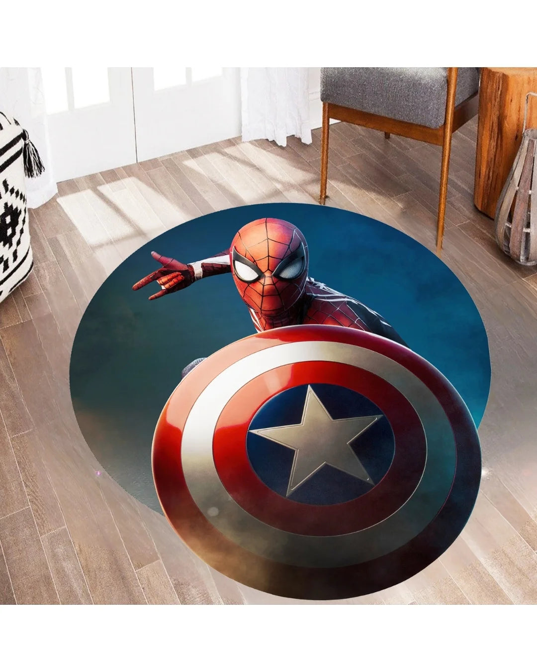 Spiderman & Kaptan Amerika Kalkanlı Halı – Kaymaz Taban, Süngerli Yüzey, Yıkanabilir
