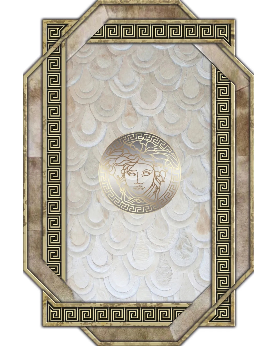 Yansıma Medusa Motifli Kahve Zemin Versace Halı – Deri Taban, Süngerli Yüzey, Makinede Yıkanabilir2